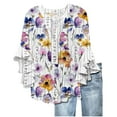thumbnail image 1 of Fmbrln Womens Summer Ruffle 3/4 Sleeve Tops Fashion V Neck Button Hollow Out Floral Print Shirts Casual Vacation Beach Blouse Multicolor 2XL, 1 of 4