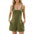 thumbnail image 1 of Fmbrln Womens Summer Short Jumpsuits Casual Loose Sleeveless Adjustable Spaghetti Strap Front Pleated Solid Color Rompers with Pockets Army Green XL, 1 of 5