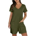 thumbnail image 1 of Fmbrln Womens Summer Short Sleeve Rompers Casual Loose Fit V Neck Short Jumpsuits One Piece Outfits with Pockets Army Green XL, 1 of 5
