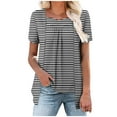 thumbnail image 1 of Fmbrln Womens Summer Short Sleeve T-Shirts Fashion V Neck Stripe Print Tops Casual Loose Long Hem False Two Piece Tees, 1 of 5