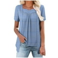 thumbnail image 1 of Fmbrln Womens Summer Short Sleeve T-Shirts Fashion V Neck Stripe Print Tops Casual Loose Long Hem False Two Piece Tees, 1 of 5