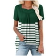 thumbnail image 1 of Fmbrln Womens Summer Short Sleeve T-Shirts Fashion V Neck Stripe Print Tops Casual Loose Long Hem False Two Piece Tees, 1 of 5