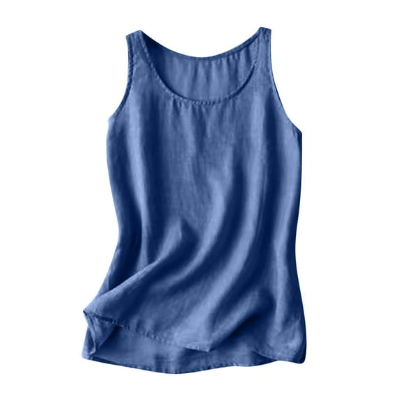 Fmbrln Womens Summer Sleeveless Crew Neck Tank Tops Casual Loose Solid Color T-Shirts Lightweight Comfy Tees Blue XL
