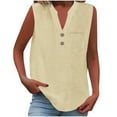 thumbnail image 1 of Fmbrln Womens Summer Tank Tops Casual Sleeveless V Neck Button Solid Color T-Shirts Lightweight Comfy Tees Blouse Beige XL, 1 of 5