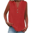 thumbnail image 1 of Fmbrln Womens Summer Tank Tops Casual Sleeveless V Neck Button Solid Color T-Shirts Lightweight Comfy Tees Blouse Red S, 1 of 5