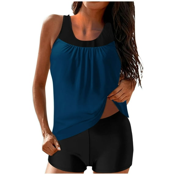 Fmbrln Womens Tankini Swimsuits Two Piece Modest Bathing Suit Color Block Tank Tops with Shorts