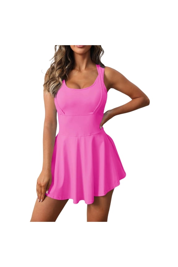 Womens Tennis Athletic Rompers Summer Casual Sleeveless Workout Gym Short Jumpsuits Hot Pink M