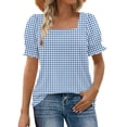 thumbnail image 1 of Fmbrln Womens Tops Summer Fashion Ruffle Short Sleeve Square Neck Plaid Shirts Casual Loose Lightweight Blouses, 1 of 5