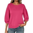 thumbnail image 1 of Fmbrln Womens Trendy 3/4 Sleeve Hoodless Sweatshirts Casual Crew Neck Cropped Sweatshirts Loose Comfy Pullover Tops Hot Pink XL, 1 of 4