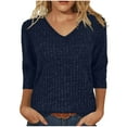 thumbnail image 1 of Fmbrln Womens Trendy 3/4 Sleeve Knitted Sweaters Fall Fashion V Neck Sweaters Tops Casual Loose Solid Pullover Sweaters Blue S, 1 of 5