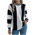thumbnail image 1 of Fmbrln Womens Trendy Color Block Knitted Sweaters Tops Fall Winter Fashion Long Sleeve Crew Neck Sweaters Casual Loose Comfy Pullover Sweaters White M, 1 of 5