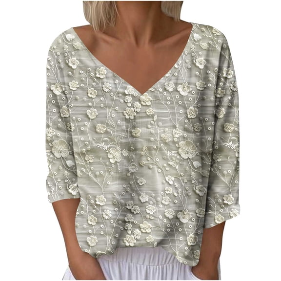 Fmbrln Womens Trendy Floral Print Shirts Fashion Casual V Neck Long Sleeve Blouse Loose Comfy Pullover Tops Fall Trendy Clothing Multicolor S
