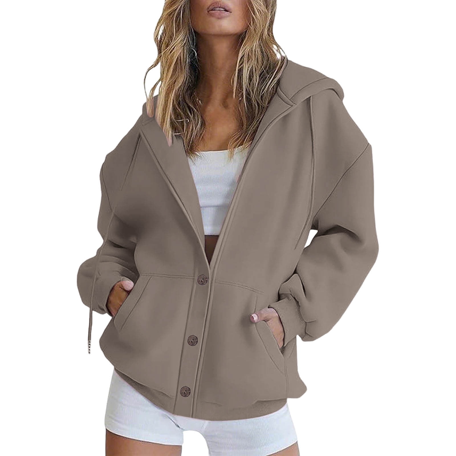 Spring Button Hoodie Knit Top main image 1
