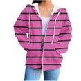 thumbnail image 1 of Fmbrln Womens Trendy Full Zip Up Hoodies Long Sleeve Stripe Print Hooded Swatshirts Casual Loose Sweatshirts Coat Hot Pink M, 1 of 5