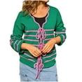 thumbnail image 1 of Fmbrln Womens Trendy Knitted Cardigan Sweaters Long Sleeve Front Tie Stripe Print Cardigans Casual Loose Comfy Cardigan Coat Green S, 1 of 5