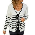 thumbnail image 1 of Fmbrln Womens Trendy Knitted Cardigan Sweaters Long Sleeve Front Tie Stripe Print Cardigans Casual Loose Comfy Cardigan Coat White S, 1 of 5