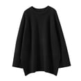 thumbnail image 1 of Fmbrln Womens Trendy Knitted Sweaters Fall Winter Fashion Long Sleeve Crew Neck Side Slit Shirs Casual Loose Solid Color Pullover Sweaters, 1 of 5