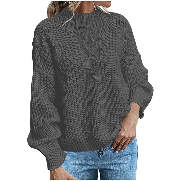Fmbrln Womens Trendy Long Sleeve Knitted Sweaters Fall Fashion Casual Crew Neck Solid Color Shirts Loose Comfy Pullover Tops Gray S
