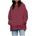thumbnail image 1 of Fmbrln Womens Trendy Oversized Hoodie Fall Winter Fashion Long Sleeve Solid Hooded Sweatshirts Loose Comfy Workout Pullover Tops with Pockets Wine M, 1 of 5