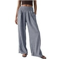 thumbnail image 1 of Fmbrln Womens Trendy Plaid Print Pants Fashion Elastic Waist Work Pants Wide Leg Pants Lounge Trousers Navy M, 1 of 5