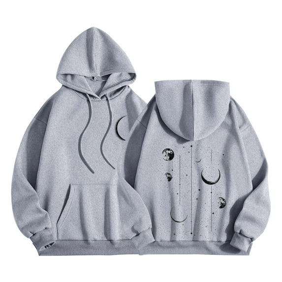 Fmbrln Womens Trendy Print Hoodie Fall Long Sleeve Hooded Sweatshirts Casual Loose Comfy Pullover Hoodies with Pockets Gray 2XL