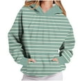 thumbnail image 1 of Fmbrln Womens Trendy Stripe Print Hooded Sweatshirts Casual Long Sleeve Front Pleated Hoodies Loose Comfy Pullover Tops with Pockets Fall Winter Trendy Clothes Green XL, 1 of 5