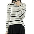 thumbnail image 1 of Fmbrln Womens Trendy Stripe Print Knitted Sweaters Fall Fashion Casual Crew Neck Long Sleeve Shirts Loose Comfy Pullover Tops Black S, 1 of 3