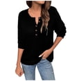 thumbnail image 1 of Fmbrln Womens Trendy V Neck Button Sweaters Long Sleeve Solid Color Pullover Tops Casual Loose Comfy Blouse Fall Winter Fashion Clothes Black 2XL, 1 of 5
