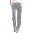 thumbnail image 1 of Fmbrln Womens Trendy Velvet Pants Drawstring Elastic Waist Straight Wide Leg Pants Casual Comfy Solid Work Trousers with Pockets Gray L, 1 of 5