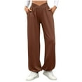 thumbnail image 1 of Fmbrln Womens Trendy Wide Leg Sweatpants Elastic High Waist Joggers Pants Casual Loose Solid Running Athletic Pants with Pockets Brown S, 1 of 5