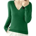 thumbnail image 1 of Fmbrln Womens V Neck Basic Sweaters Fall Winter Fashion Long Sleeve Solid Color Sweaters Tops Casual Loose Comfy Pullover Sweaters Army Green 2XL, 1 of 4