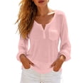 thumbnail image 1 of Fmbrln Womens V Neck Button Shirts Summer Fall Long Sleeve Solid Color T Shirts Loose Soft Pullover Tops with Pocket Pink 2XL, 1 of 5