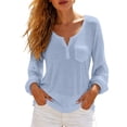 thumbnail image 1 of Fmbrln Womens V Neck Button Shirts Summer Fall Long Sleeve Solid Color T Shirts Loose Soft Pullover Tops with Pocket Sky Blue XL, 1 of 5