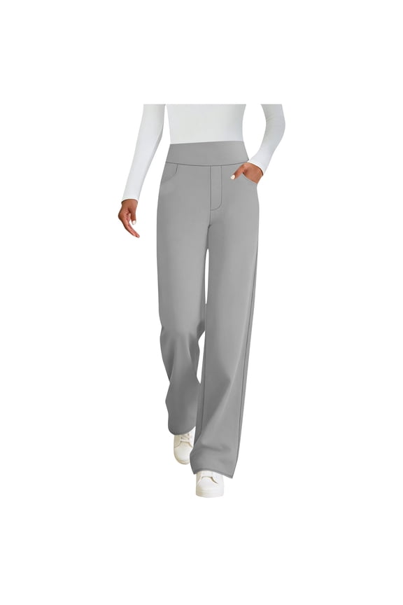 Womens Wide Leg Pants Baggy Stretchy Waist Straight Leg Pants Office Work Pants Yoga Athletic Pants with Pockets