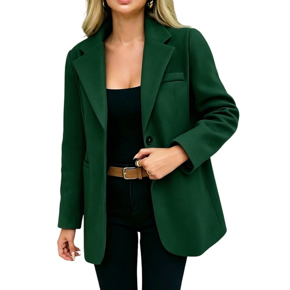 Fenkoxk Womens Winter Casual Long Sleeve Lapel Wool Coat Solid Color Button Open Front Blazer Jacket with Pockets