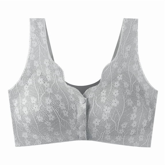 Fmbrln Womens Wireless Bra Plus Size Front Closure Floral Lace Padded Bras Side Support Seamless Wide Strap Comfy Bralette for All Day Wear Gray 4XL