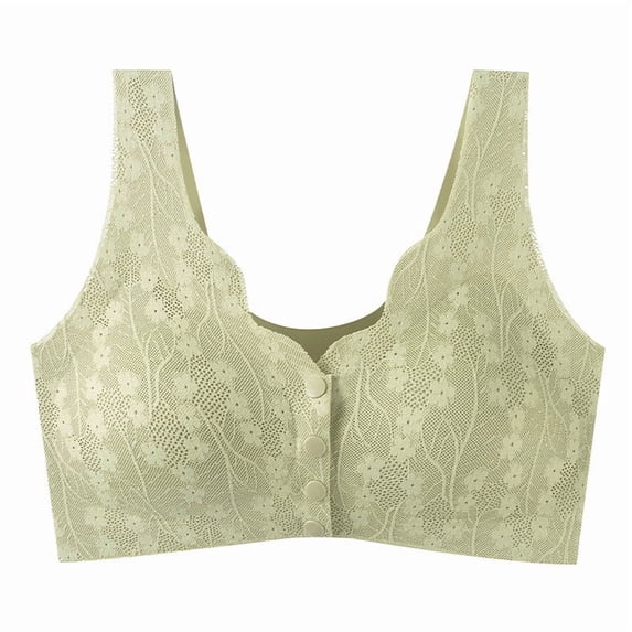 Fmbrln Womens Wireless Bra Plus Size Front Closure Floral Lace Padded Bras Side Support Seamless Wide Strap Comfy Bralette for All Day Wear Green 4XL