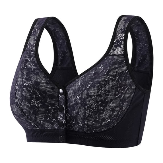 Fmbrln Womens Wireless Bra Plus Size Front Closure Lace Splice Fixed Cup Push Up Breathable Wirefree Bra Everyday Bras for Daily Comfy Black XL