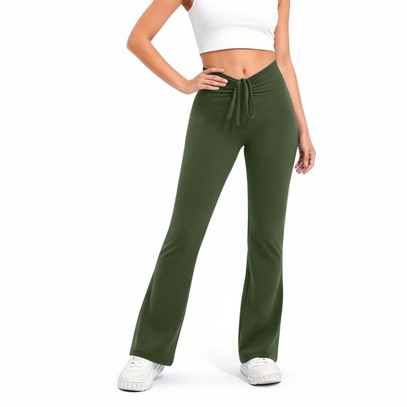 Fmbrln Womens Yoga Gym Pants Stretchy Comfy Drawstring Waist Workout Flare Leg Pants