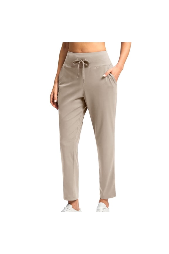 Womens Yoga Pants Casual Drawstring Stretchy Waist Work Pants Comfy Workout Athletic Pants with Pockets Khaki S