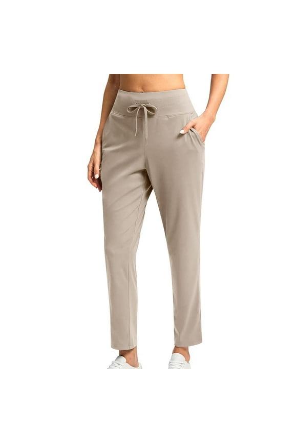 Womens Yoga Pants Casual Drawstring Stretchy Waist Work Pants Comfy Workout Athletic Pants with Pockets Khaki XL