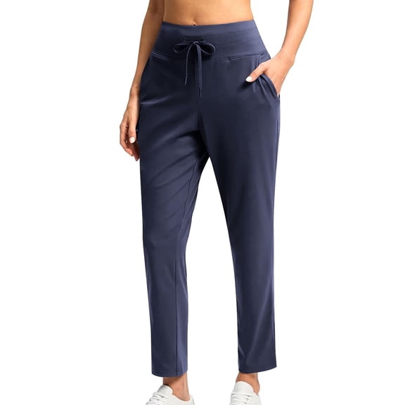 Fmbrln Womens Yoga Pants Casual Drawstring Stretchy Waist Work Pants Comfy Workout Athletic Pants with Pockets Navy M