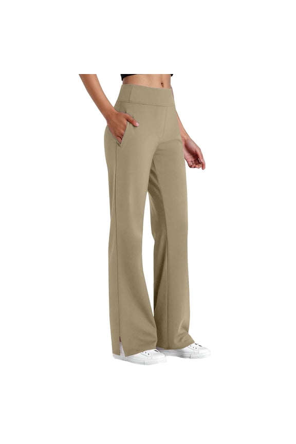 Womens Yoga Pants Office Business Work Pants Casual Dressy Pants Stretchy High Waist Side Slit Wide Leg Pants with Pockets