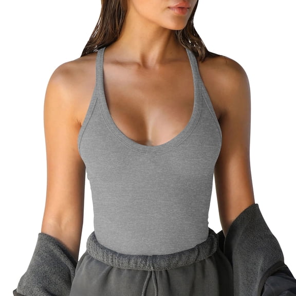 Fmbrln Workout Tank Tops for Women Summer Sleeveless V Neck Racerback Slim Fit Ribbed Camisole Shirts Fashion Casual Lightweight Breathable Gym Yoga Tops