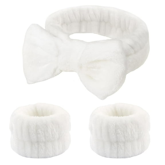 Fmeida Skincare Headband and Face Washing Wristband Set Spa hair band for Makeup, Shower -Yellow,3 Pack