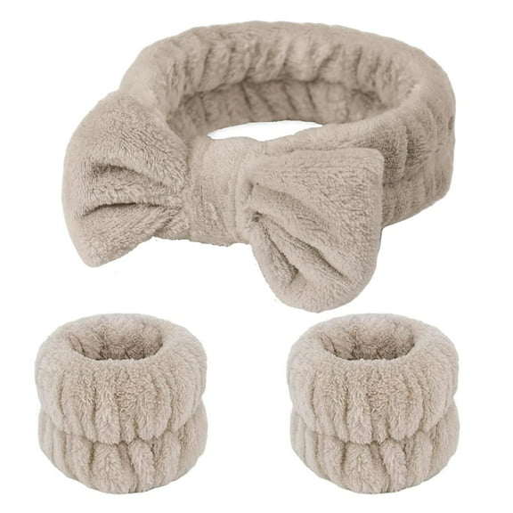 Fmeida Skincare Headband and Face Washing Wristband Set Spa hair band for Makeup, Shower -Yellow,3 Pack