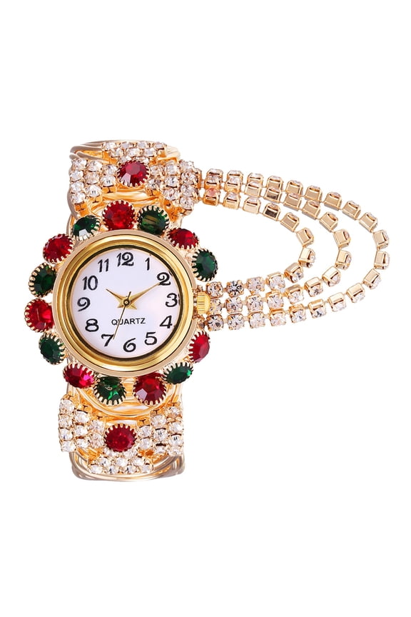 Fmkaul Women's Watch Hand Decorative Charm Gold Crystal Bracelet Ornaments Souvenir Ideal Gifts Rhinestone Bracelet Watches