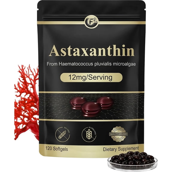 Fmlave Premium Astaxanthin Antioxidant Supplement for Skin Health, Eye & Cellular Wellness, Natural Haematococcus Pluvialis Extract, High Potency Microalgae Source GMP standard 120 Softgels