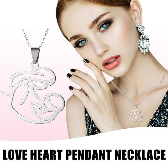 Fmlxio Heart Necklace for Women, Love Heart Pendant with Cubic Zirconia Necklace Gifts for Women Set with rhinestones Mom Necklace Birthday Day Mother's Day Gift