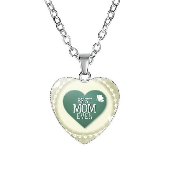 Fmlxio Heart Necklace for Women, Love Heart Pendant with Cubic Zirconia Necklace Mother's Letter MOM Heart Pendant Necklace Gemstone Necklace Gift for Wife, Her, Mom, Birthday & Anniversary